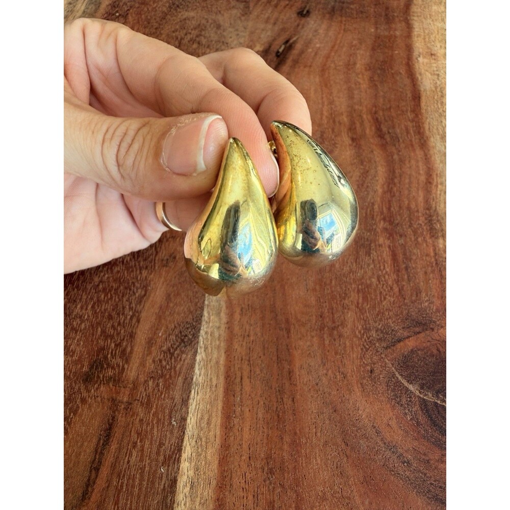 VTG 925 Sterling Silver Gold Teardrop Dangle Earrings Sculptural Statement